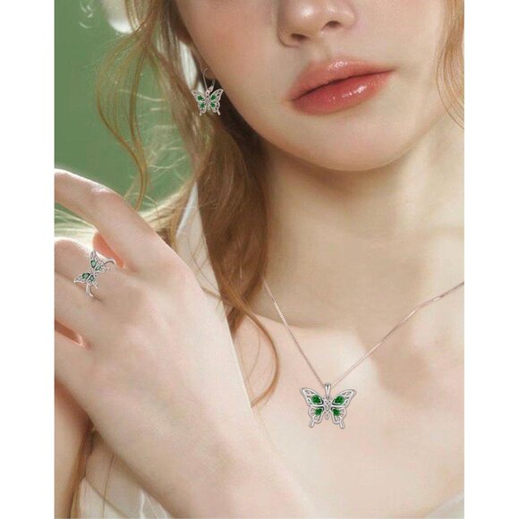 🆕 Women Green Big Butterfly Statement Ring Solid Sterling Birthstone Jewelry - Picture 4 of 7